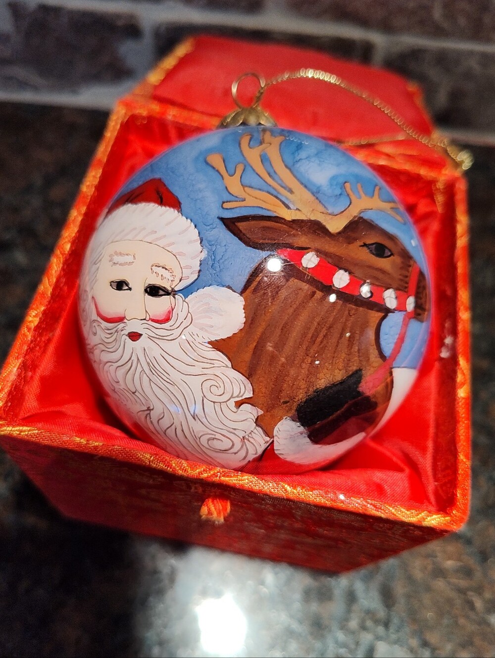 Li Bien Hand-Painted Santa & Reindeer Christmas Ornament -